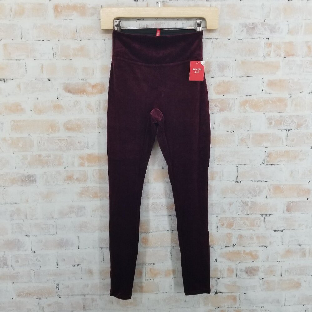 NWT Spanx Girl's Velvet Leggings Medium (8-10) Rich Burgundy‎ Red